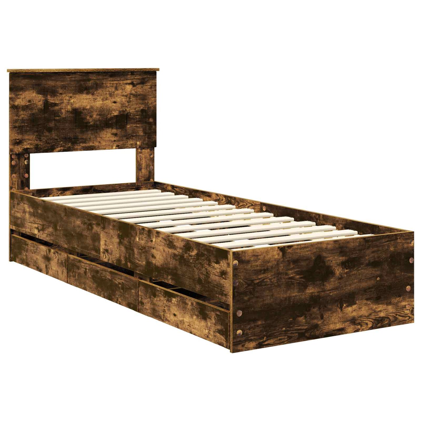 vidaXL Σκελετός Κρεβατιού Καπνιστό Δρύς 75 x 190 cm Μηχανήματος Ξύλο
