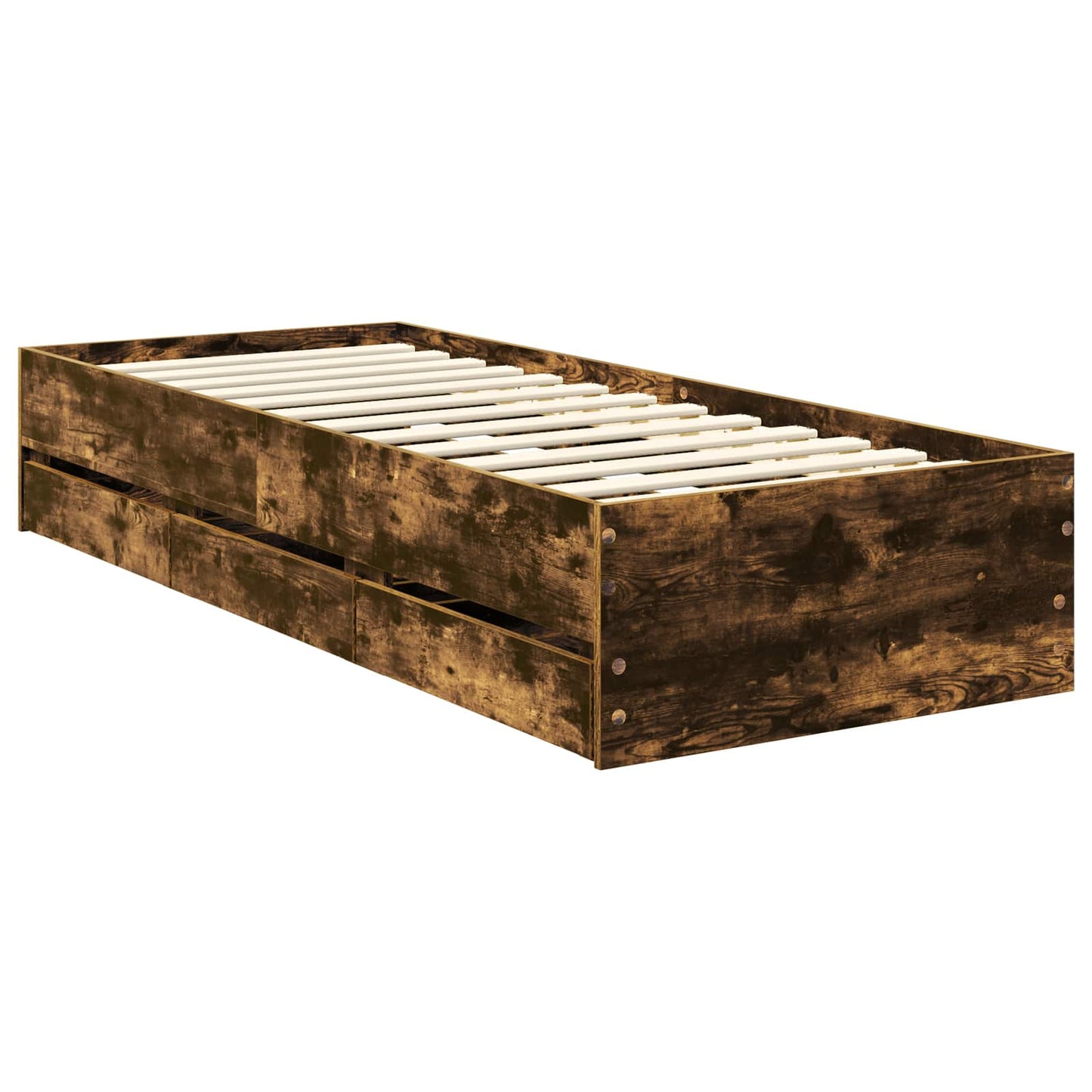 vidaXL Σκελετός Κρεβατιού Καπνιστό Δρύς 75 x 190 cm Μηχανήματος Ξύλο