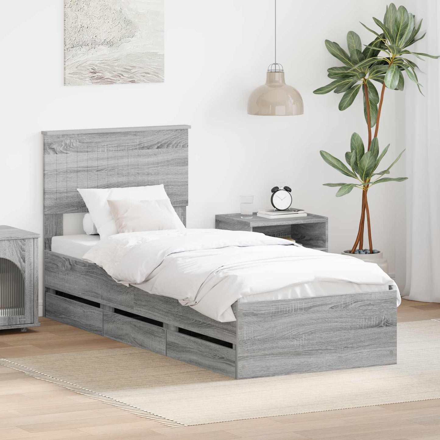 vidaXL Σκελετός Κρεβατιού Γκρίζο Σονομα 75 x 190 cm Μηχανήματος Ξύλο