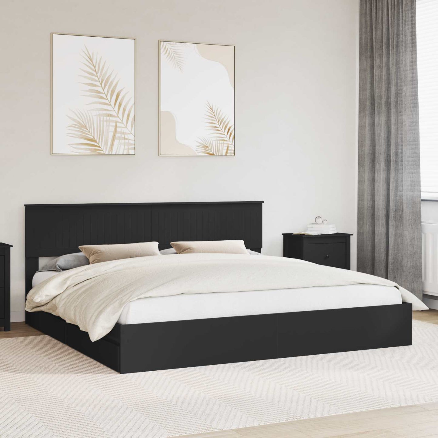 vidaXL Κρεβάτι Αποθήκης Μαύρο 200 x 200 cm Επεξεργασμένο Ξύλο