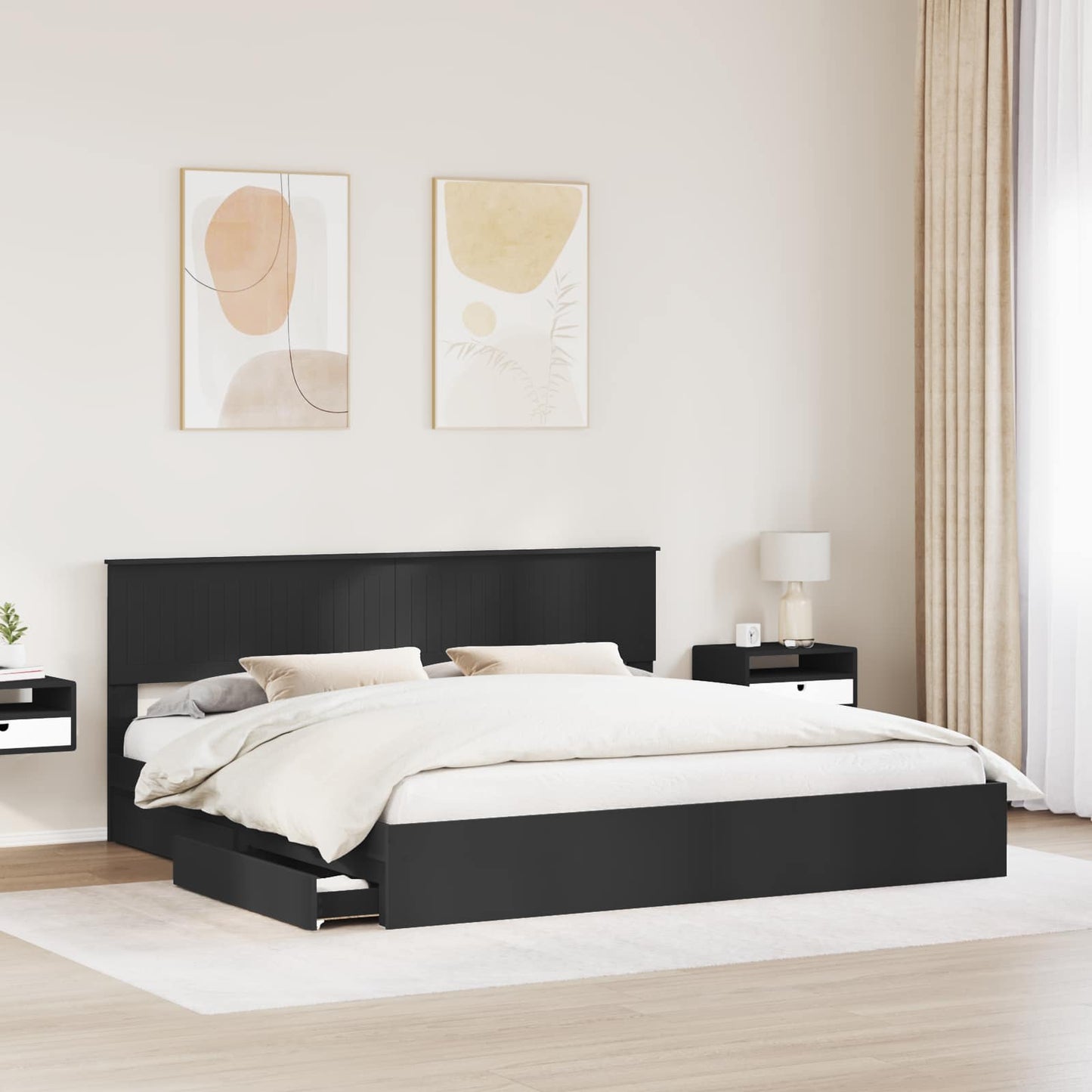 vidaXL Κρεβάτι Αποθήκης Μαύρο 200 x 200 cm Επεξεργασμένο Ξύλο