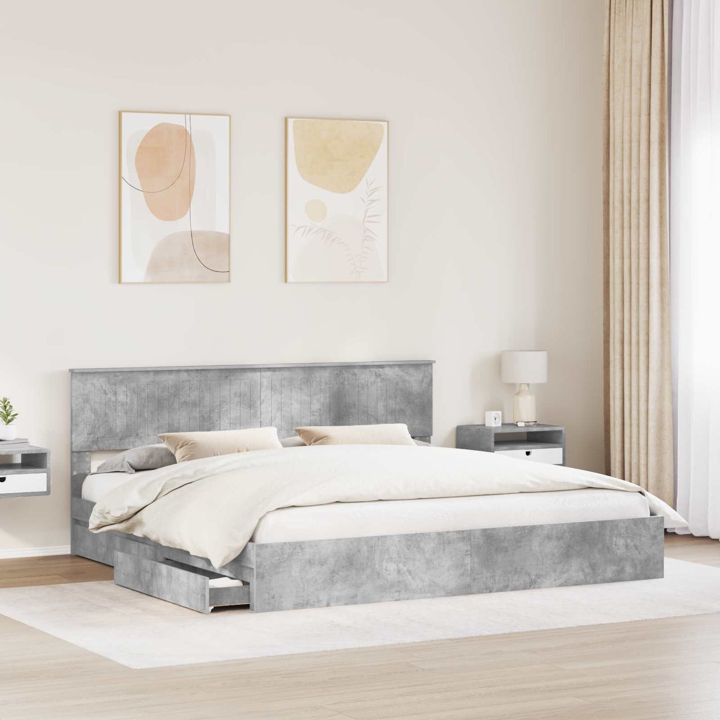 vidaXL Κρεβάτι Αποθήκης Σκυρόδεμα Γκρι 200 x 200 cm Επεξεργασμένο Ξύλο