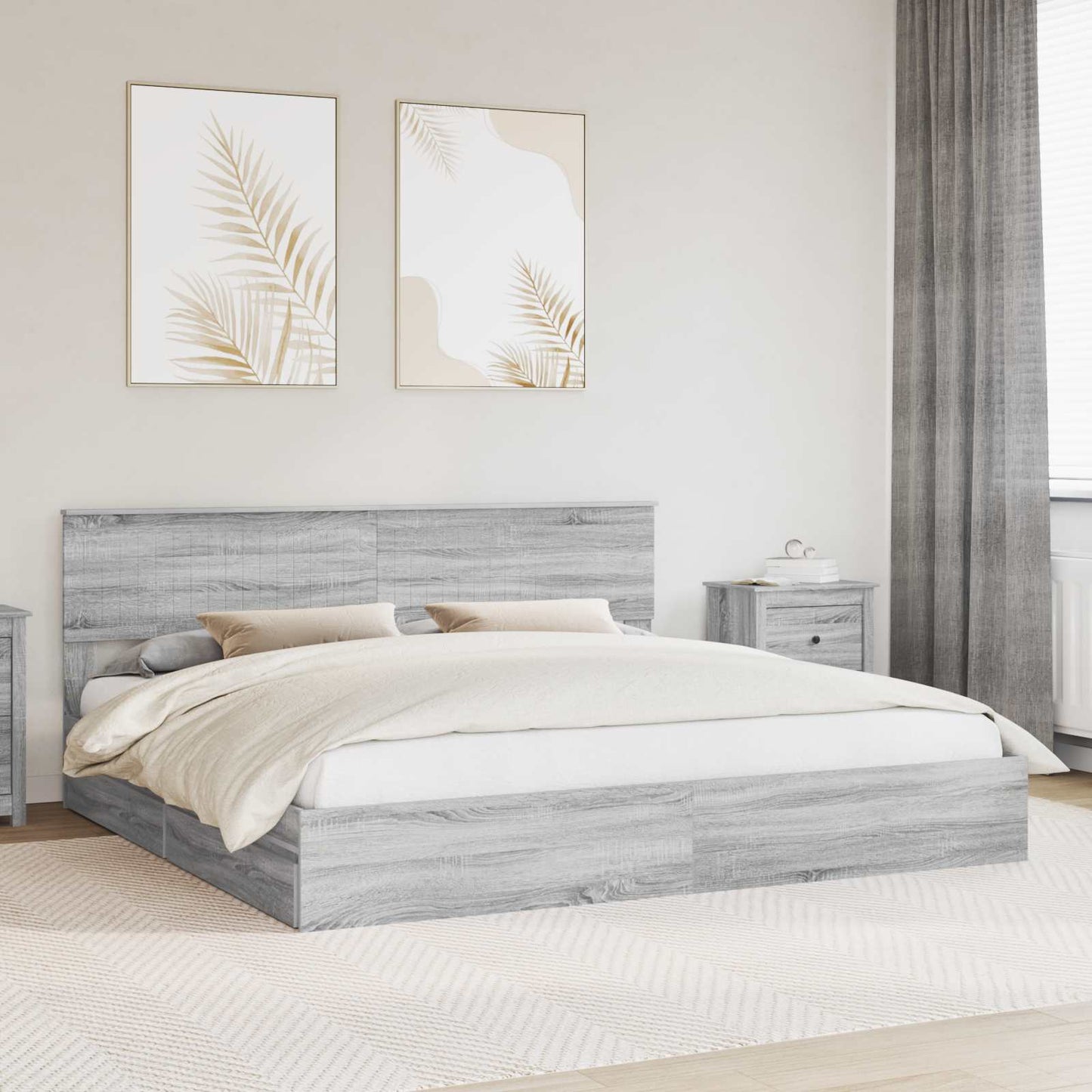 vidaXL Κρεβάτι Αποθήκης Γκρίζο Σονομα 200 x 200 cm Επεξεργασμένο Ξύλο