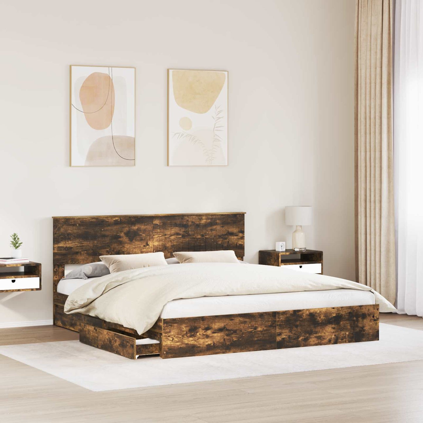 vidaXL Κρεβάτι Αποθήκης Καπνιστό Δρύς 180 x 200 cm Επεξεργασμένο Ξύλο