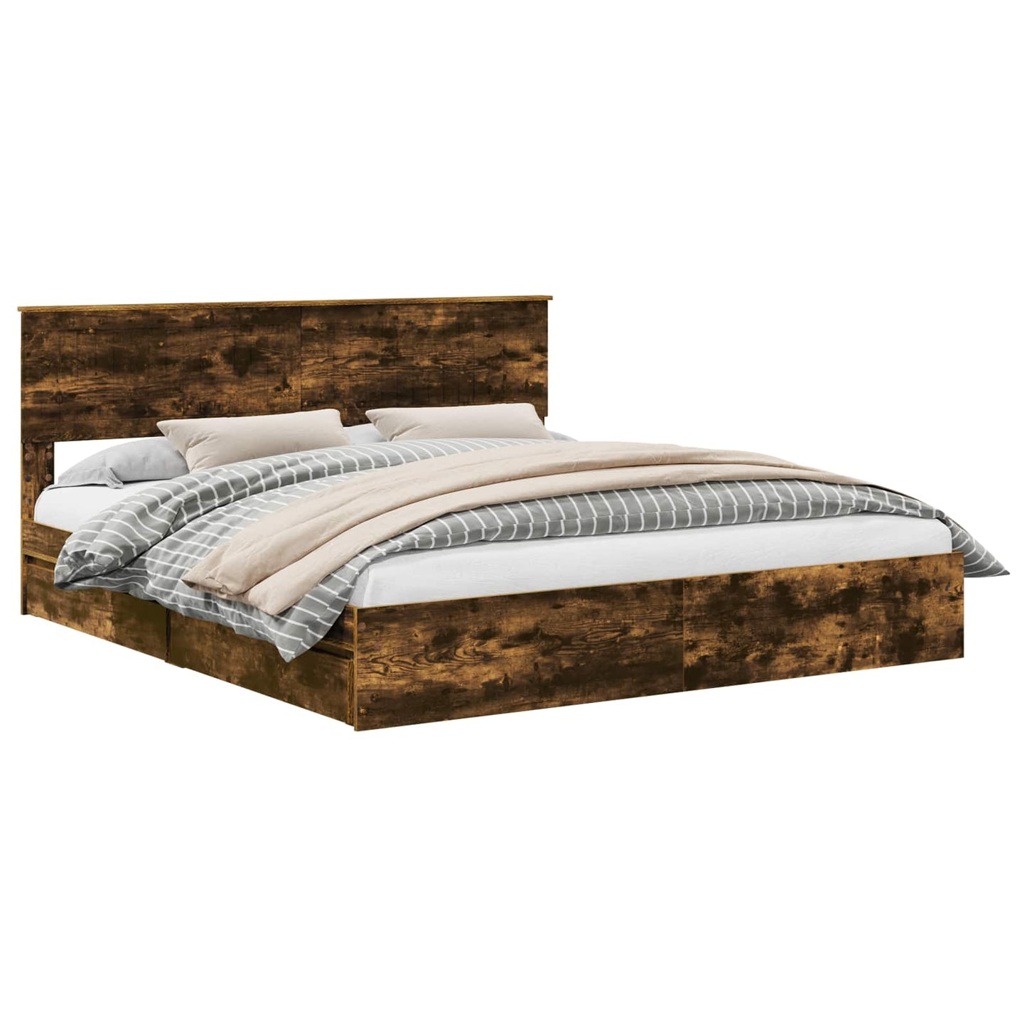 vidaXL Κρεβάτι Αποθήκης Καπνιστό Δρύς 180 x 200 cm Επεξεργασμένο Ξύλο