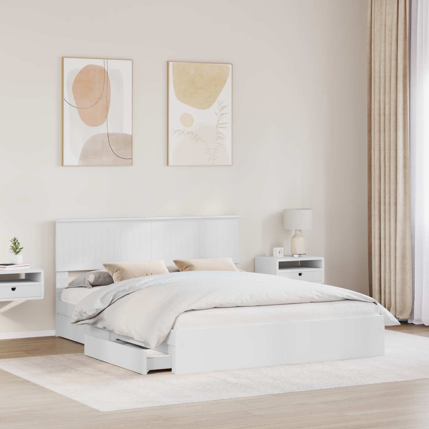 vidaXL Κρεβάτι Αποθήκης Λευκό 160 x 200 cm Επεξεργασμένο ξύλο