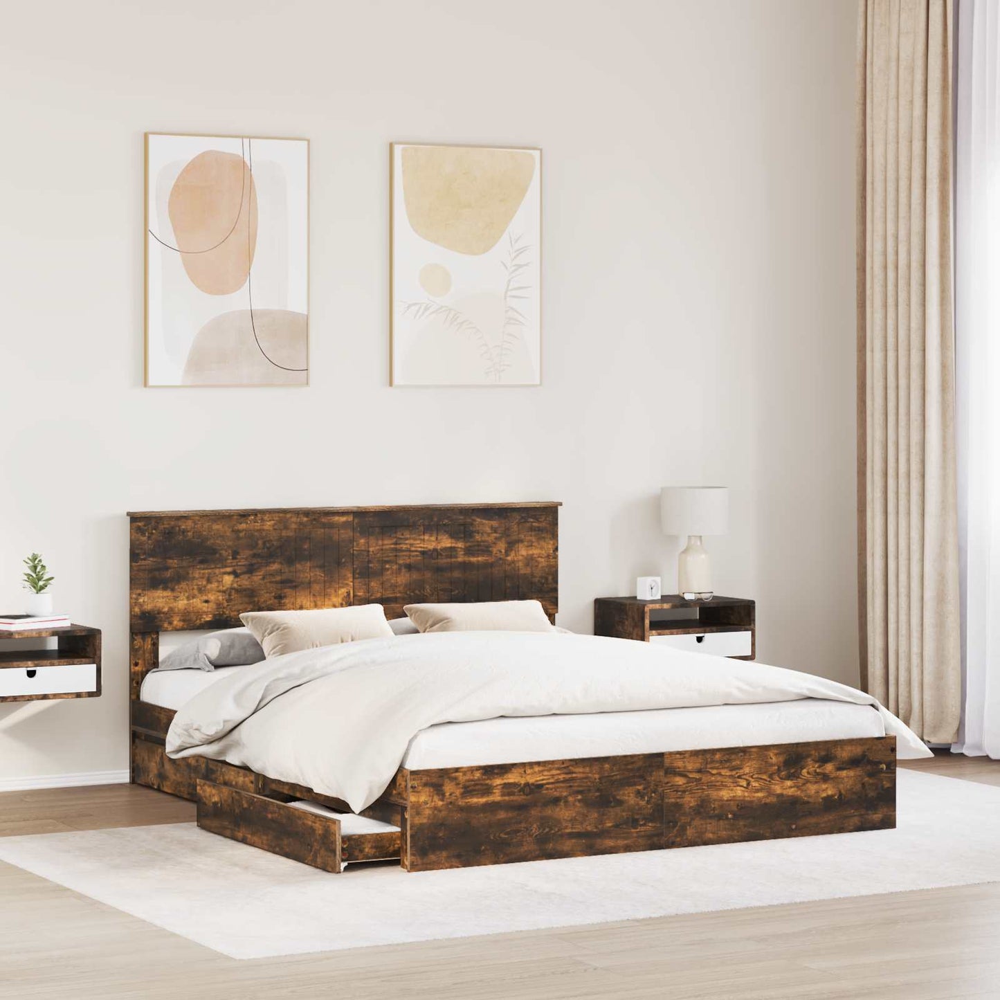 vidaXL Κρεβάτι Αποθήκης Καπνιστό Δρύς 160 x 200 cm Επεξεργασμένο Ξύλο