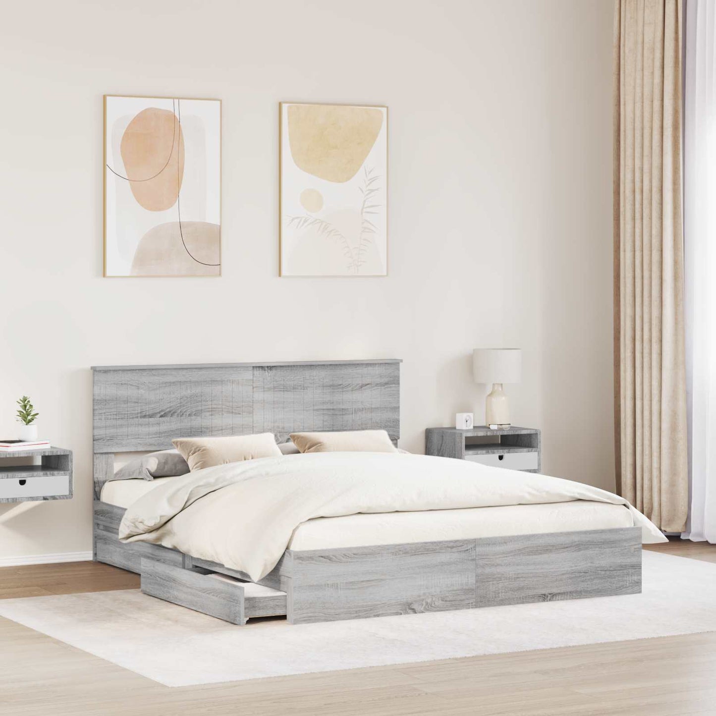 vidaXL Κρεβάτι Αποθήκης Γκρίζο Σονομα 160 x 200 cm Επεξεργασμένο Ξύλο