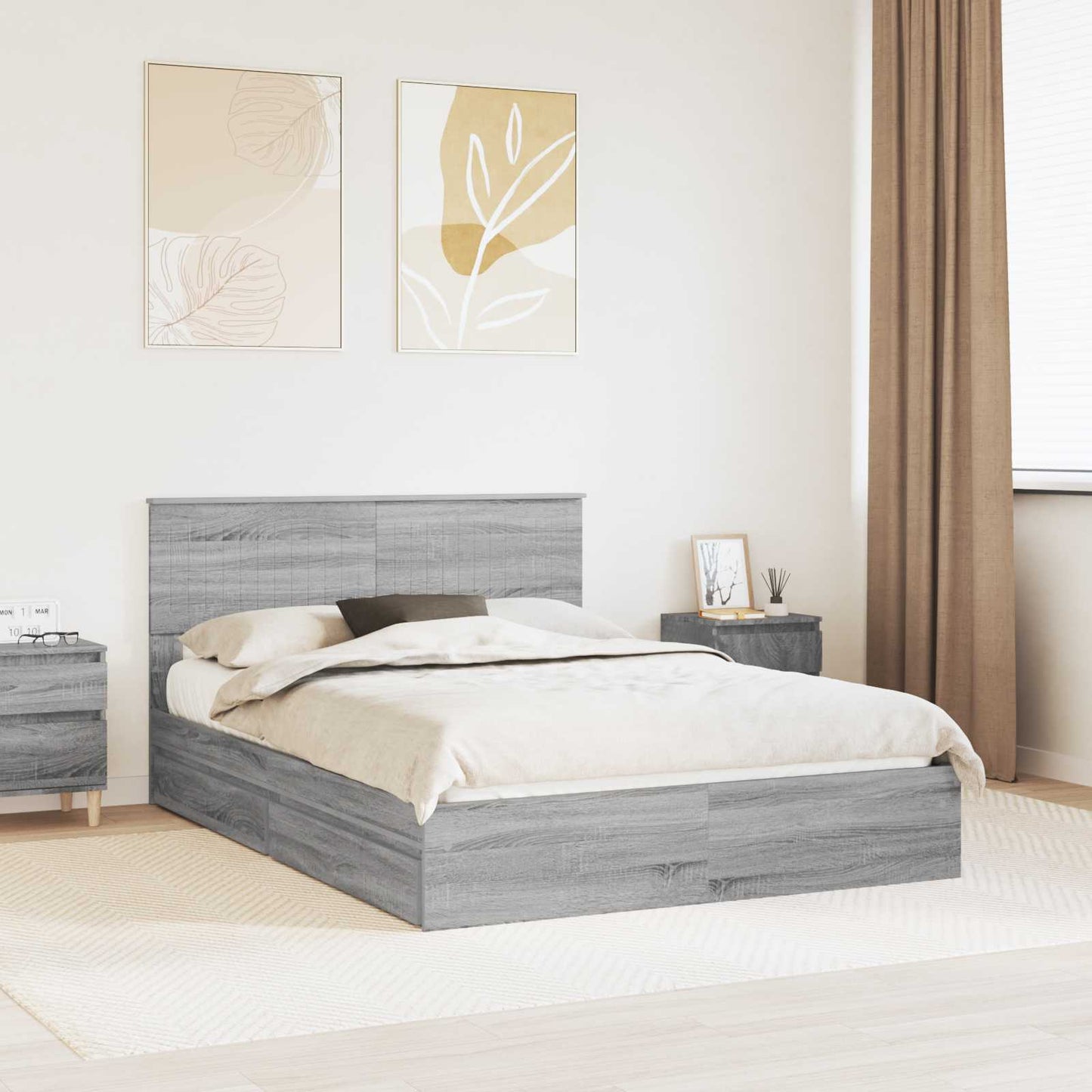 vidaXL Κρεβάτι Αποθήκης Γκρίζο Σονομα 140 x 200 cm Επεξεργασμένο Ξύλο