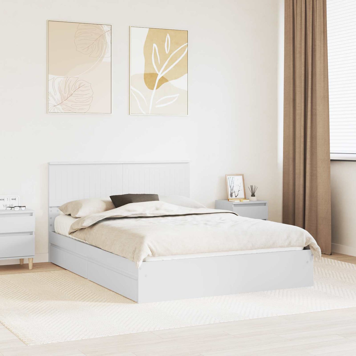 vidaXL Κρεβάτι Αποθήκης Λευκό 140 x 190 cm Επεξεργασμένο ξύλο