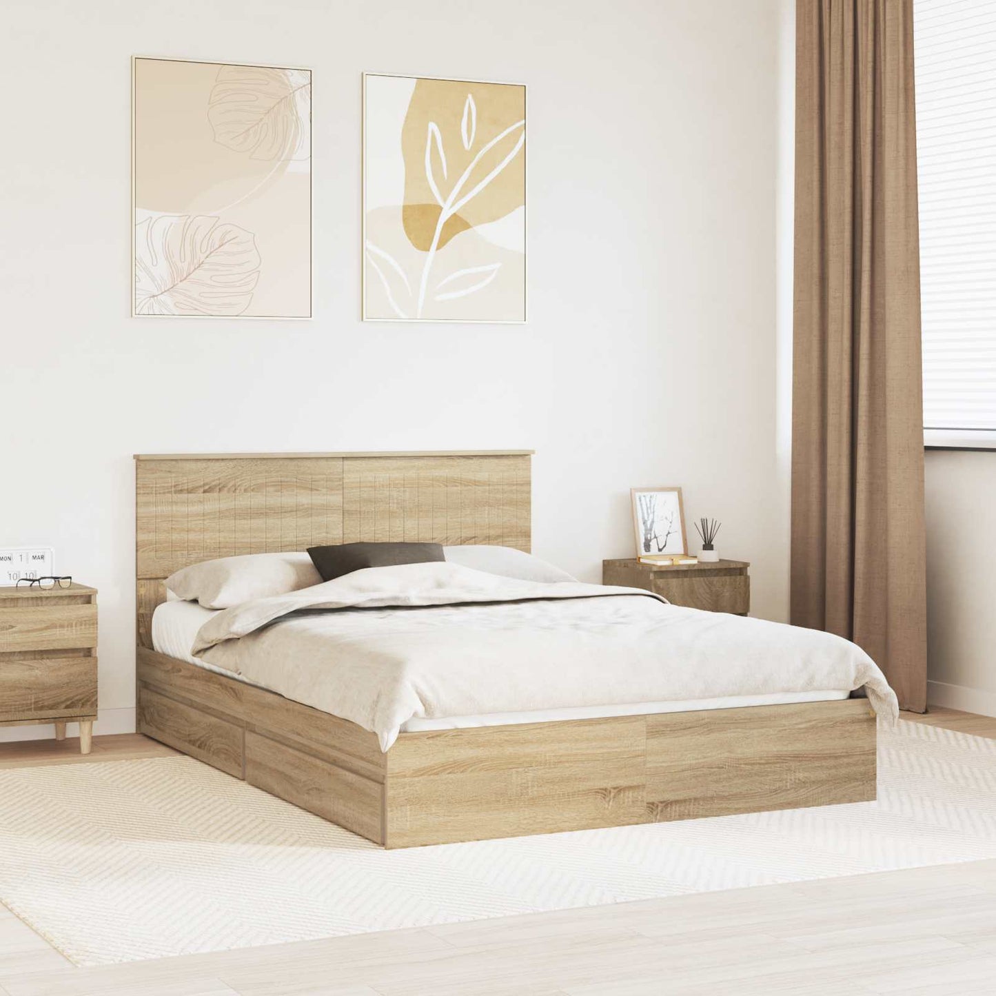 vidaXL Κρεβάτι Αποθήκης Δρύς Sonoma 135 x 190 cm Επεξεργασμένο Ξύλο