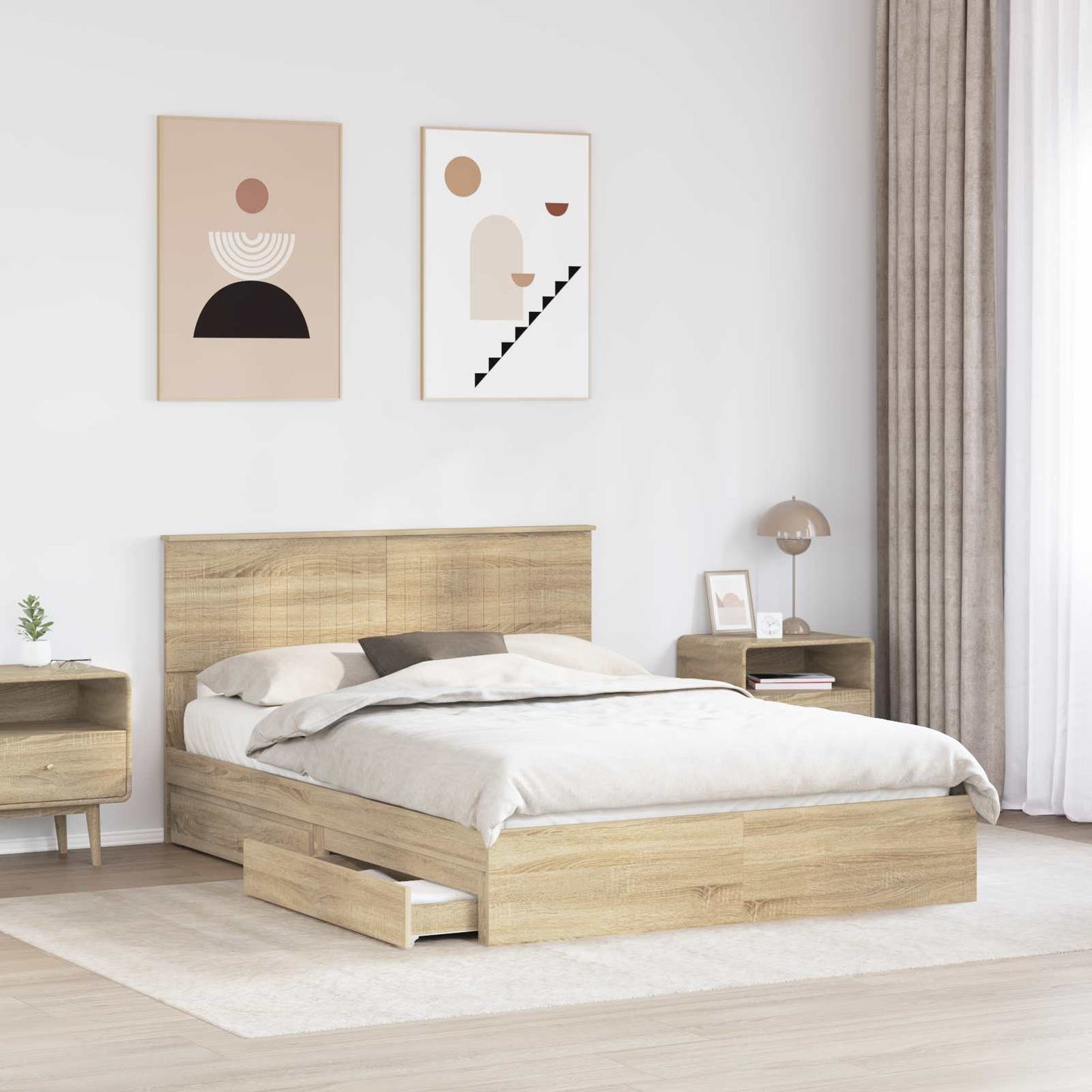 vidaXL Κρεβάτι Αποθήκης Δρύς Sonoma 135 x 190 cm Επεξεργασμένο Ξύλο