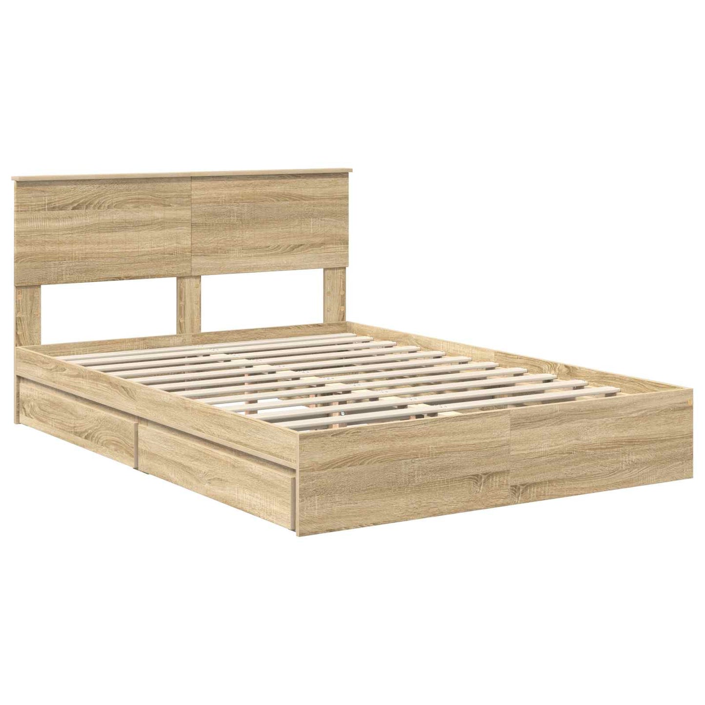 vidaXL Κρεβάτι Αποθήκης Δρύς Sonoma 135 x 190 cm Επεξεργασμένο Ξύλο
