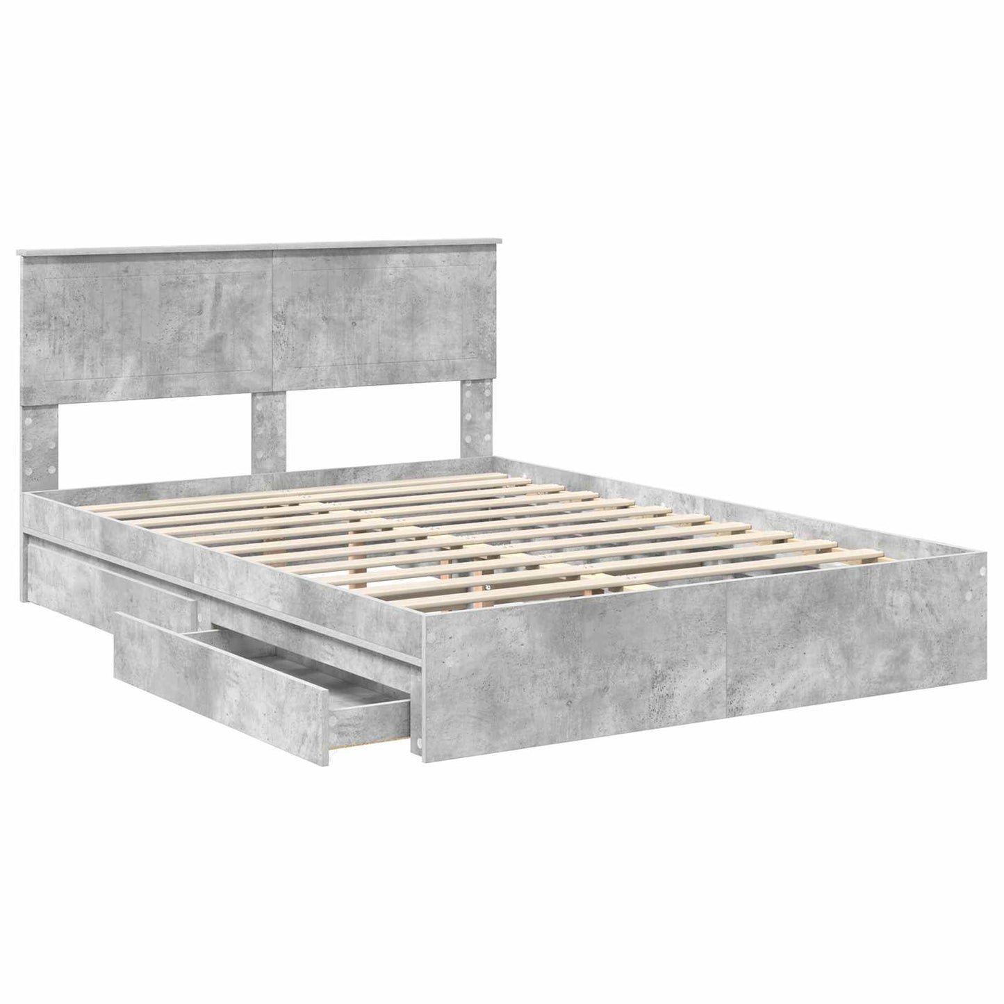 vidaXL Κρεβάτι Αποθήκης Σκυρόδεμα Γκρι 135 x 190 cm Επεξεργασμένο ξύλο