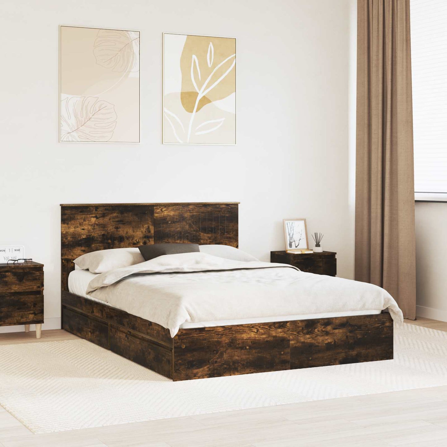 vidaXL Κρεβάτι Αποθήκης Καπνιστό Δρύς 135 x 190 cm Επεξεργασμένο Ξύλο