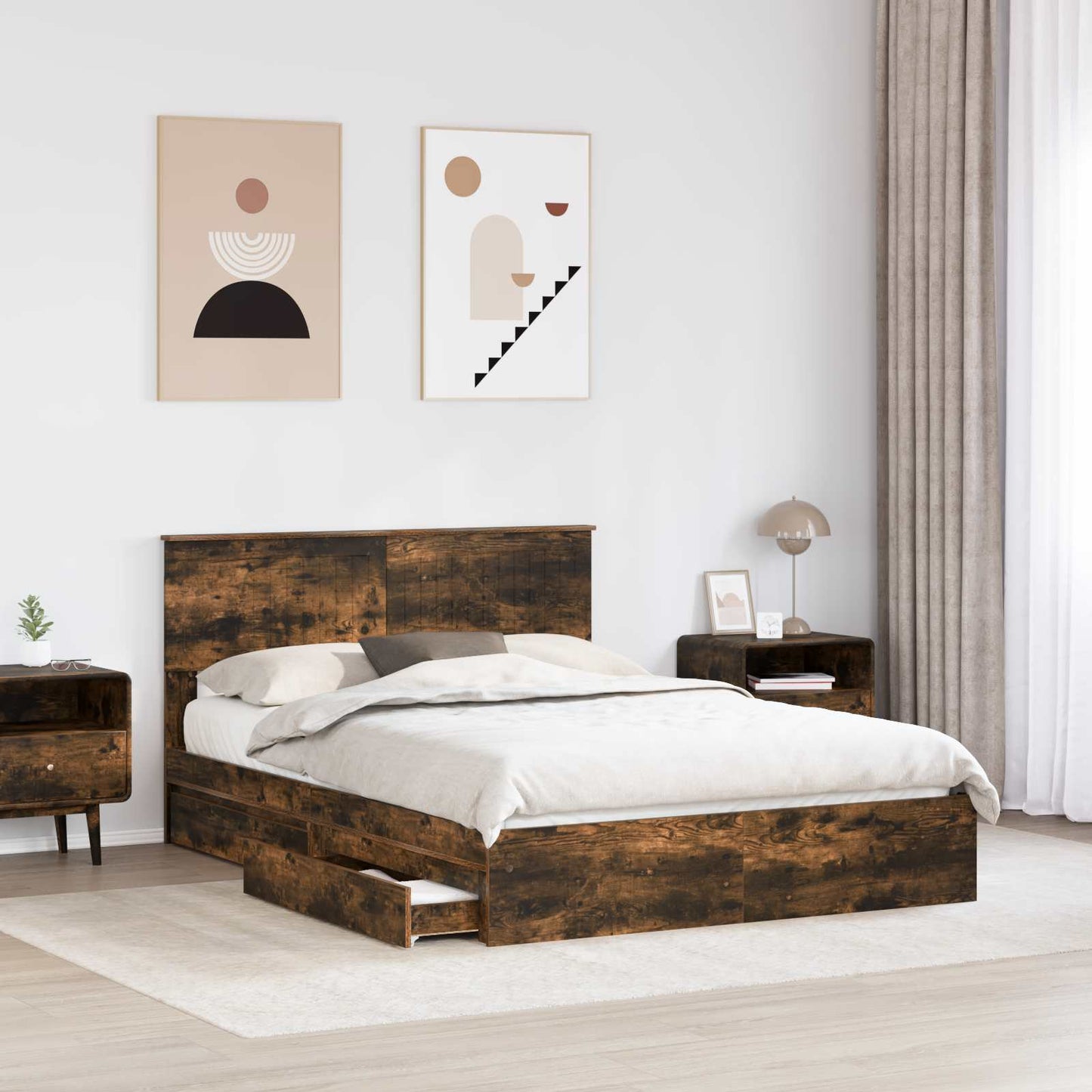 vidaXL Κρεβάτι Αποθήκης Καπνιστό Δρύς 135 x 190 cm Επεξεργασμένο Ξύλο