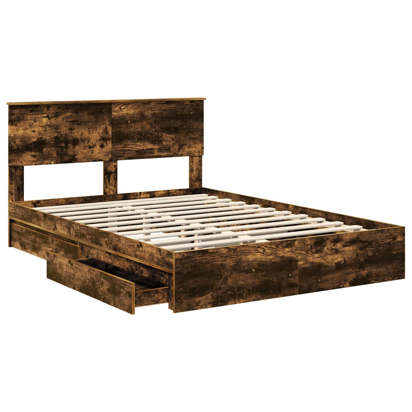 vidaXL Κρεβάτι Αποθήκης Καπνιστό Δρύς 135 x 190 cm Επεξεργασμένο Ξύλο