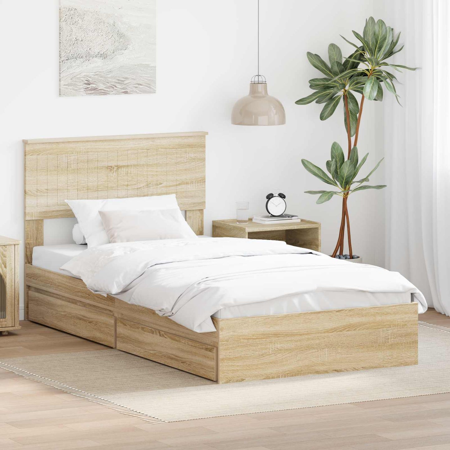 vidaXL Κρεβάτι Αποθήκης Δρύς Sonoma 100 x 200 cm Επεξεργασμένο ξύλο