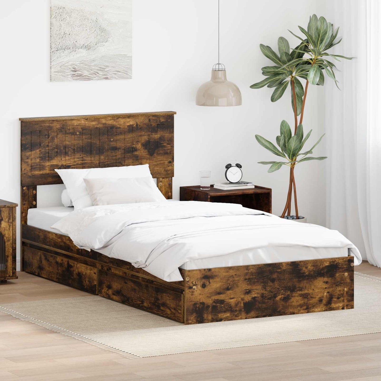 vidaXL Κρεβάτι Αποθήκης Καπνιστό Δρύς 100 x 200 cm Επεξεργασμένο Ξύλο