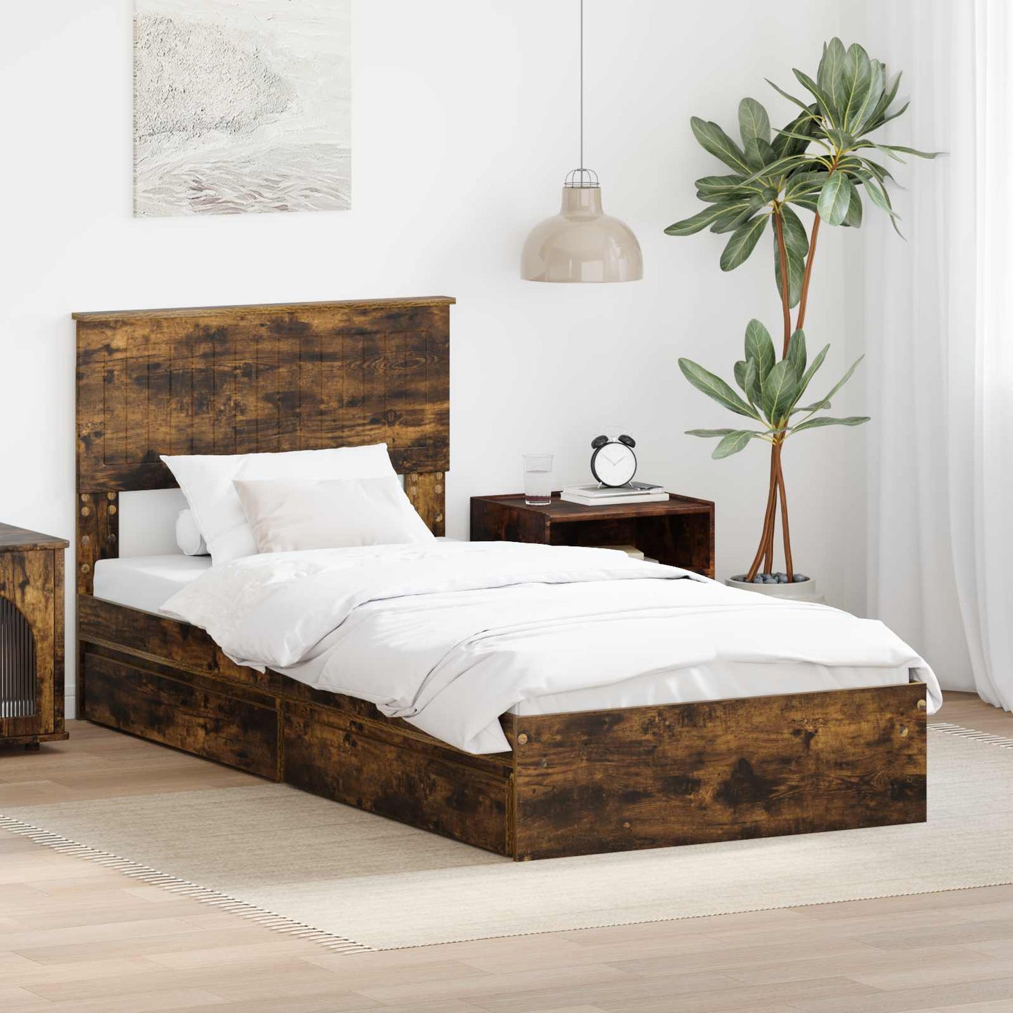 vidaXL Κρεβάτι Αποθήκης Καπνιστό Δρύς 90 x 200 cm Επεξεργασμένο Ξύλο