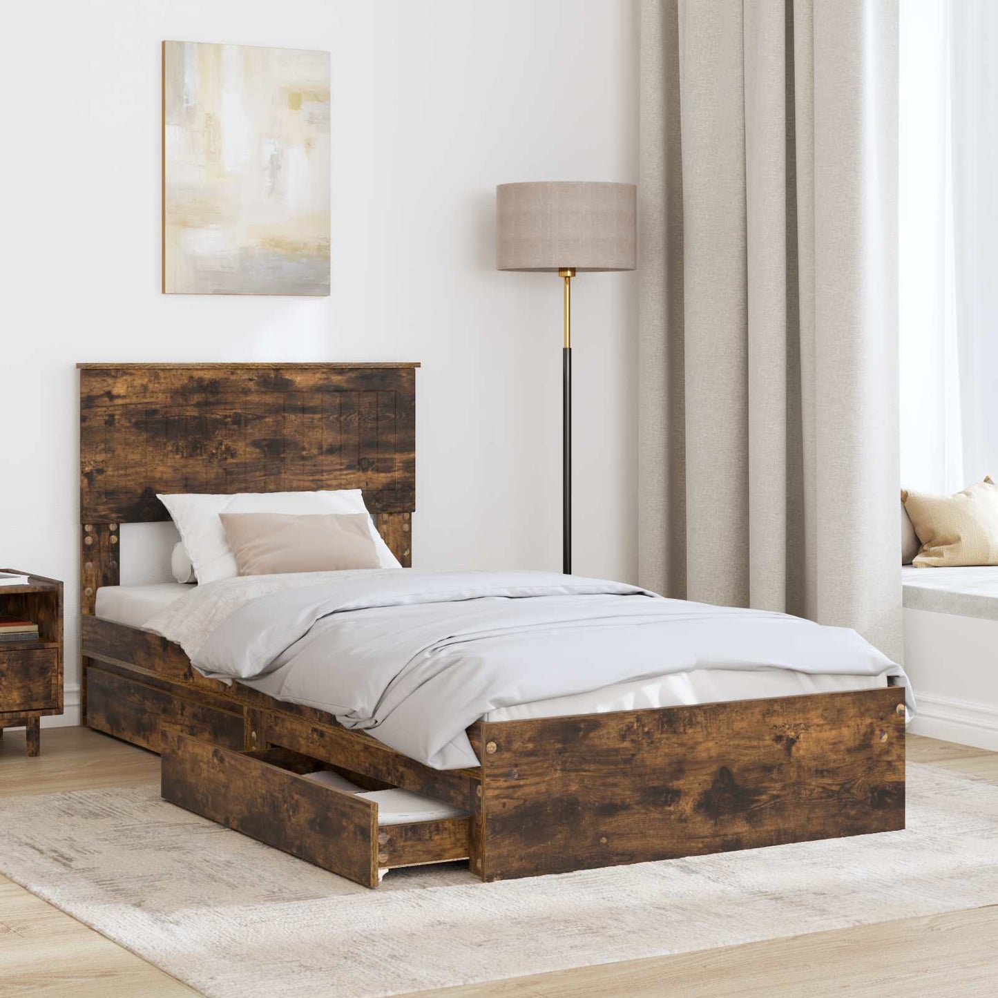 vidaXL Κρεβάτι Αποθήκης Καπνιστό Δρύς 90 x 200 cm Επεξεργασμένο Ξύλο