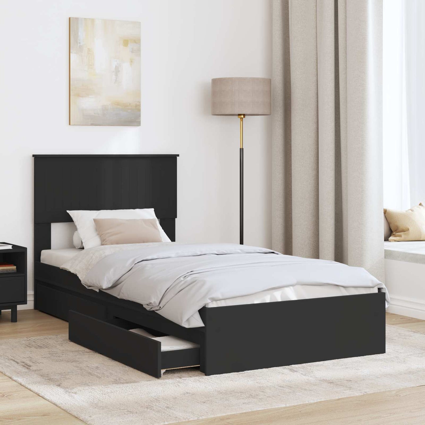 vidaXL Κρεβάτι Αποθήκης Μαύρο 90 x 190 cm Επεξεργασμένο ξύλο