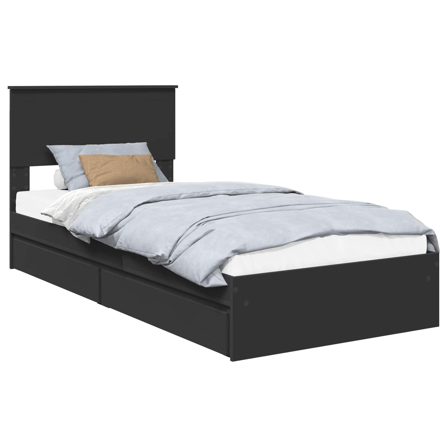 vidaXL Κρεβάτι Αποθήκης Μαύρο 90 x 190 cm Επεξεργασμένο ξύλο