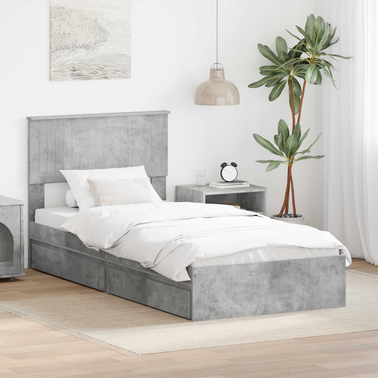 vidaXL Κρεβάτι Αποθήκης Σκυρόδεμα Γκρι 90 x 190 cm Επεξεργασμένο Ξύλο