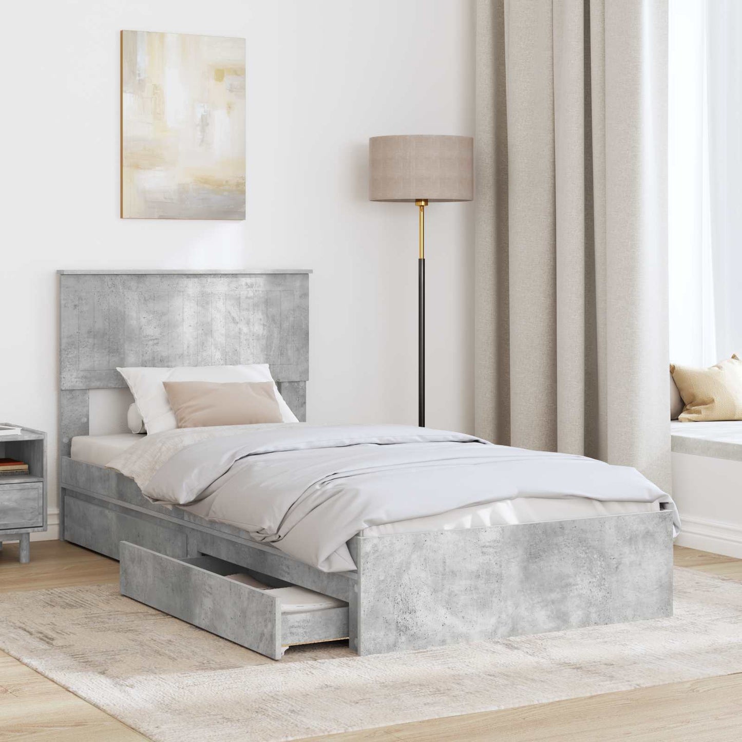 vidaXL Κρεβάτι Αποθήκης Σκυρόδεμα Γκρι 90 x 190 cm Επεξεργασμένο Ξύλο