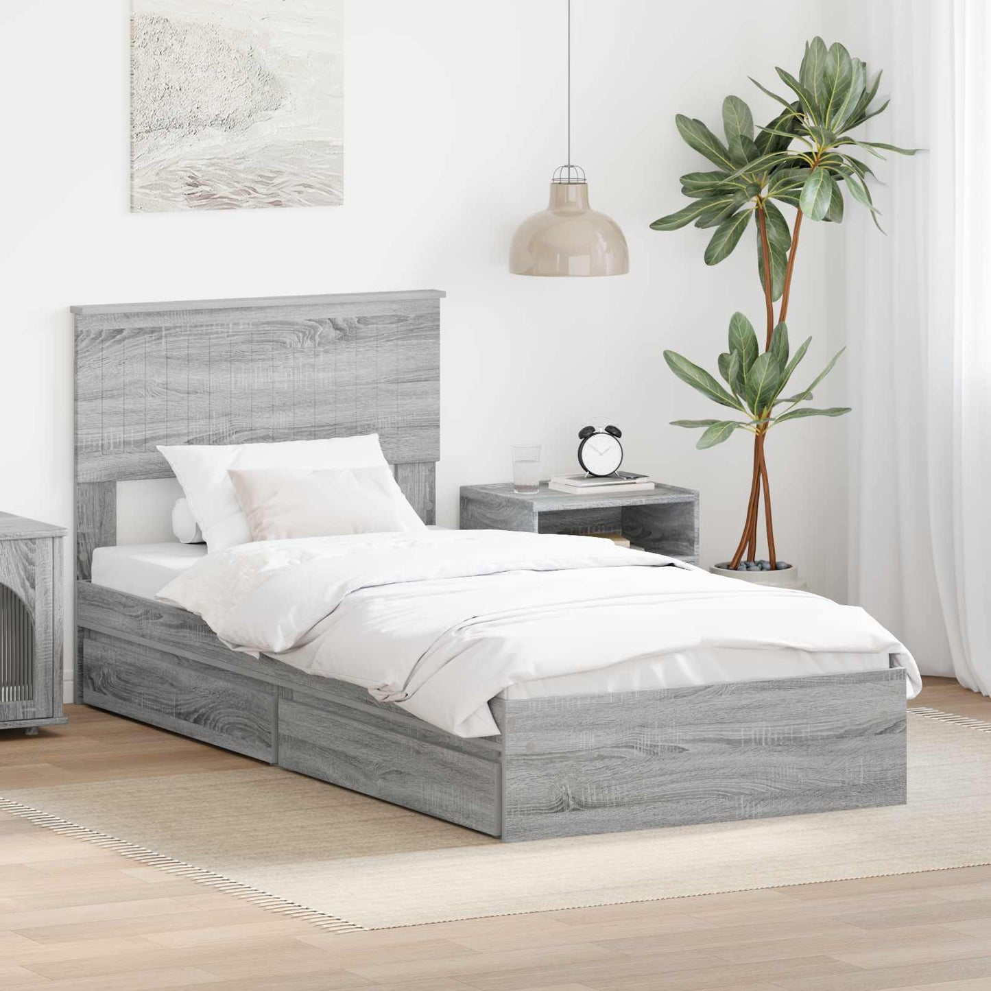 vidaXL Κρεβάτι Αποθήκης Γκρίζο Σονομα 90 x 190 cm Επεξεργασμένο Ξύλο
