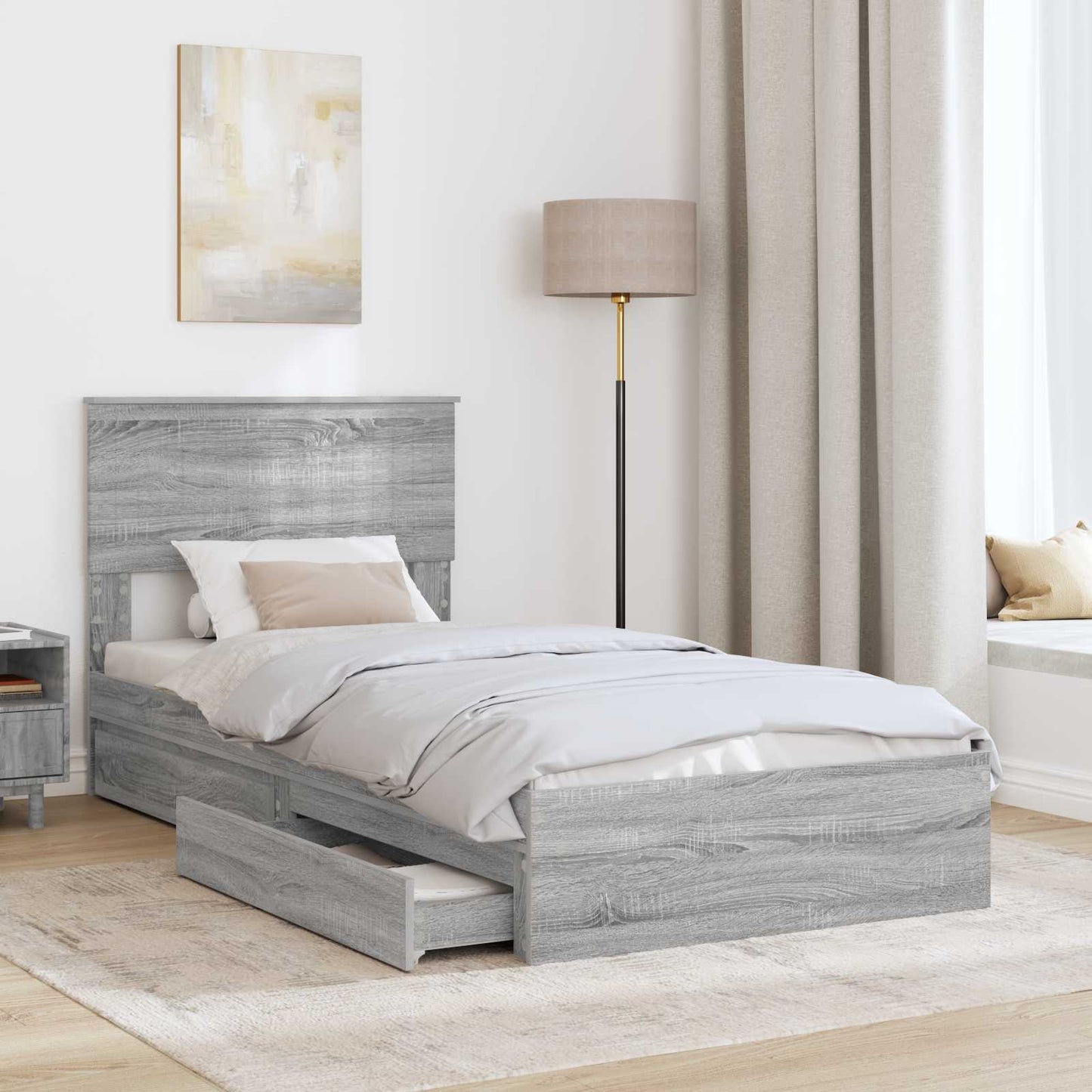 vidaXL Κρεβάτι Αποθήκης Γκρίζο Σονομα 90 x 190 cm Επεξεργασμένο Ξύλο