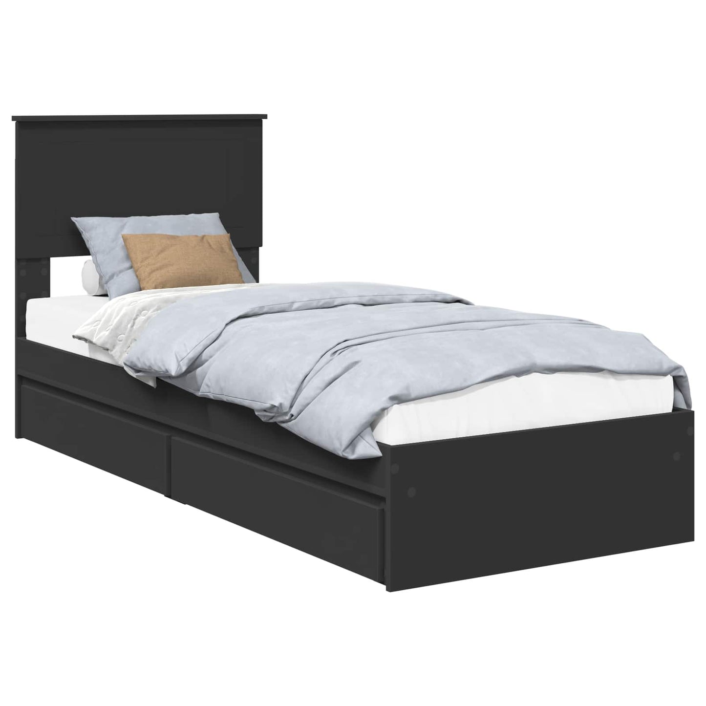 vidaXL Κρεβάτι Αποθήκης Μαύρο 75 x 190 cm Επεξεργασμένο ξύλο