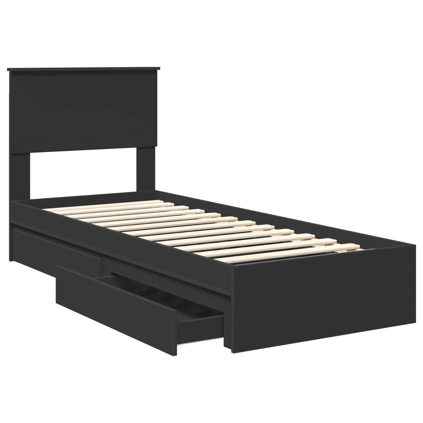 vidaXL Κρεβάτι Αποθήκης Μαύρο 75 x 190 cm Επεξεργασμένο ξύλο