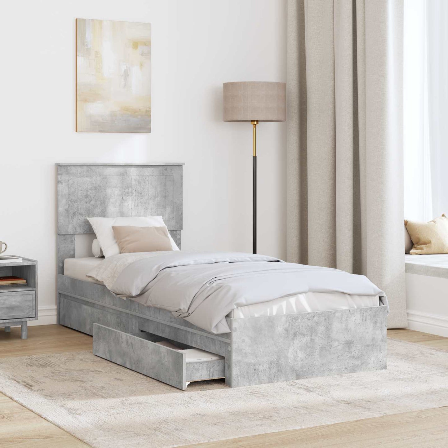 vidaXL Κρεβάτι Αποθήκης Σκυρόδεμα Γκρι 75 x 190 cm Επεξεργασμένο ξύλο