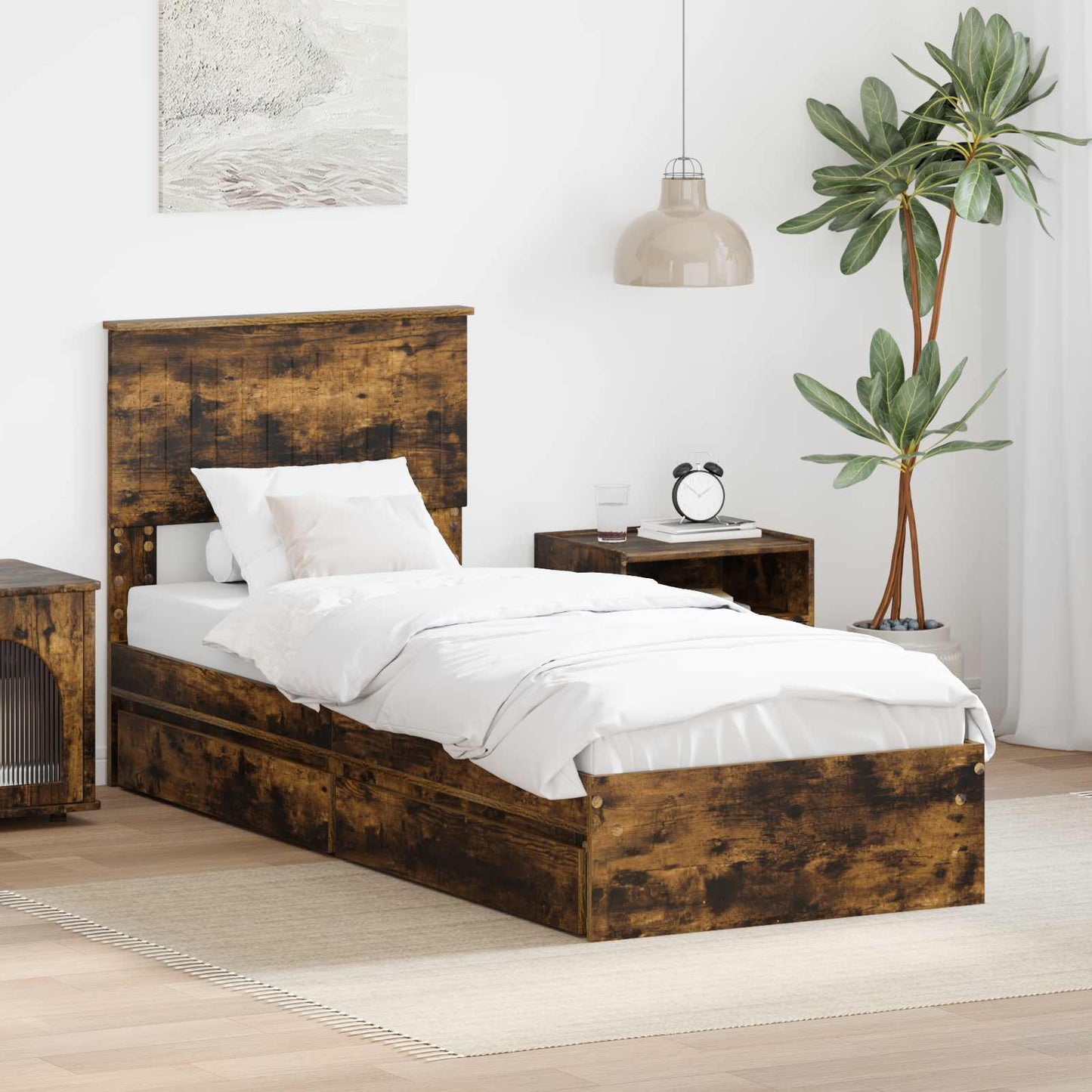 vidaXL Κρεβάτι Αποθήκης Καπνιστό Δρύς 75 x 190 cm Επεξεργασμένο Ξύλο