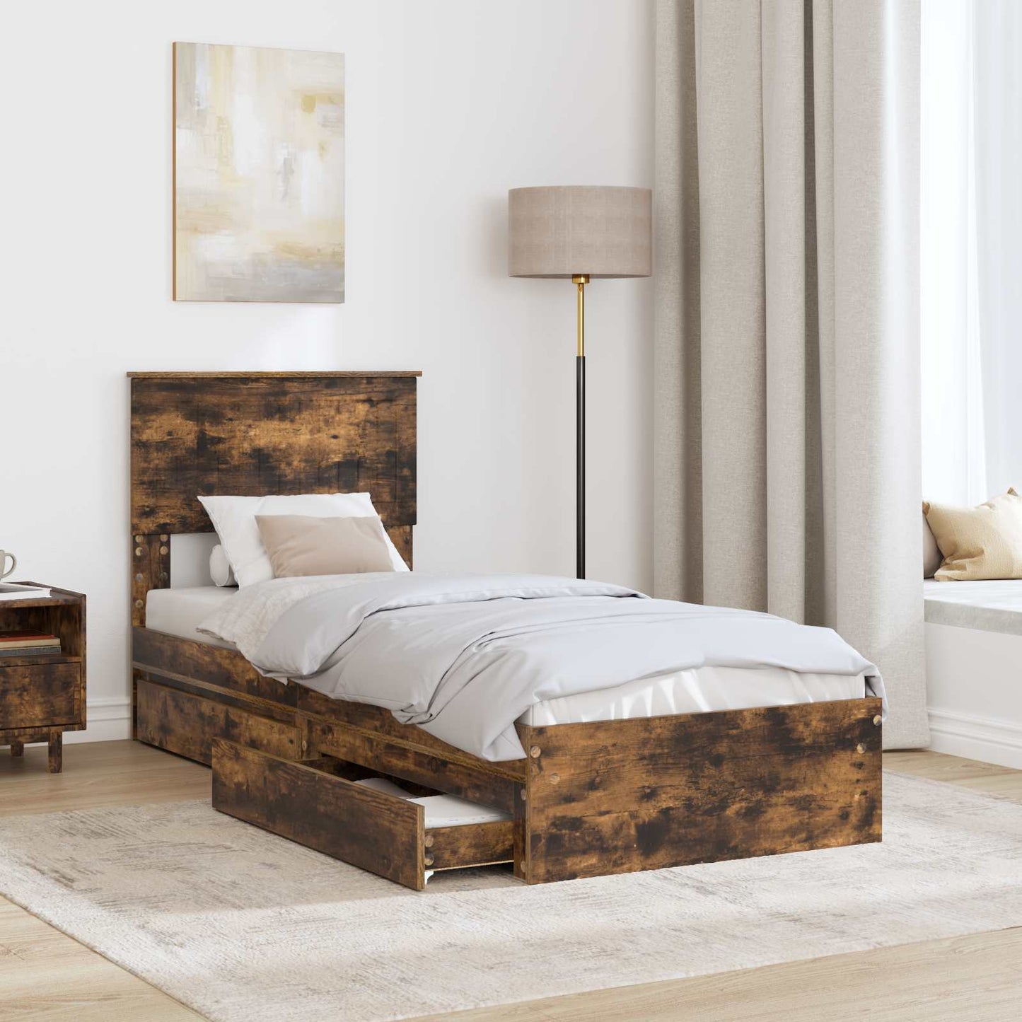 vidaXL Κρεβάτι Αποθήκης Καπνιστό Δρύς 75 x 190 cm Επεξεργασμένο Ξύλο