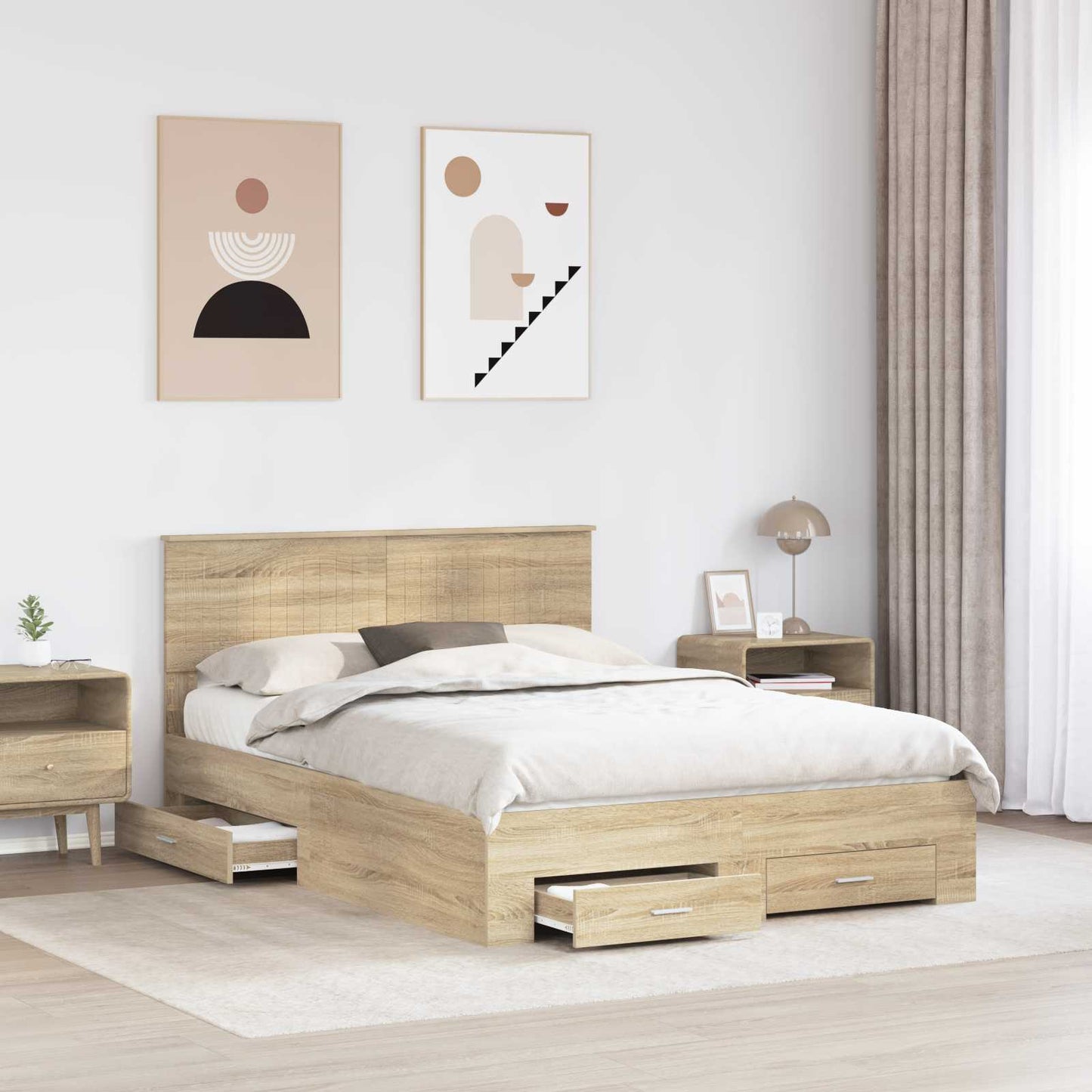 vidaXL Σκελετός Κρεβατιού Δρύς Sonoma 135 x 190 cm Επεξεργασμένο ξύλο