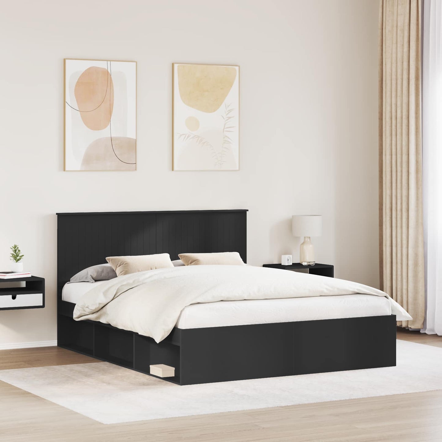 vidaXL Σκελετός Κρεβατιού Μαύρο 160 x 200 cm Στερεά ξυλεία πεύκου