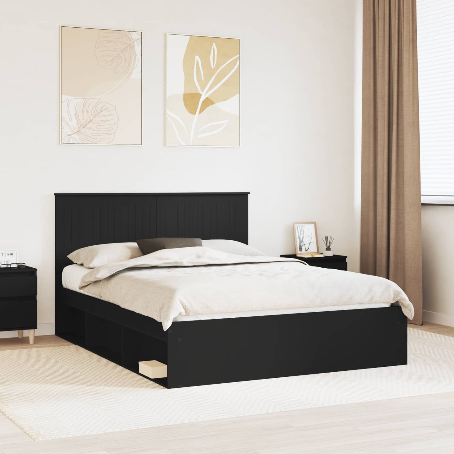 vidaXL Σκελετός Κρεβατιού Μαύρο 150 x 200 cm Στερεά ξυλεία πεύκου