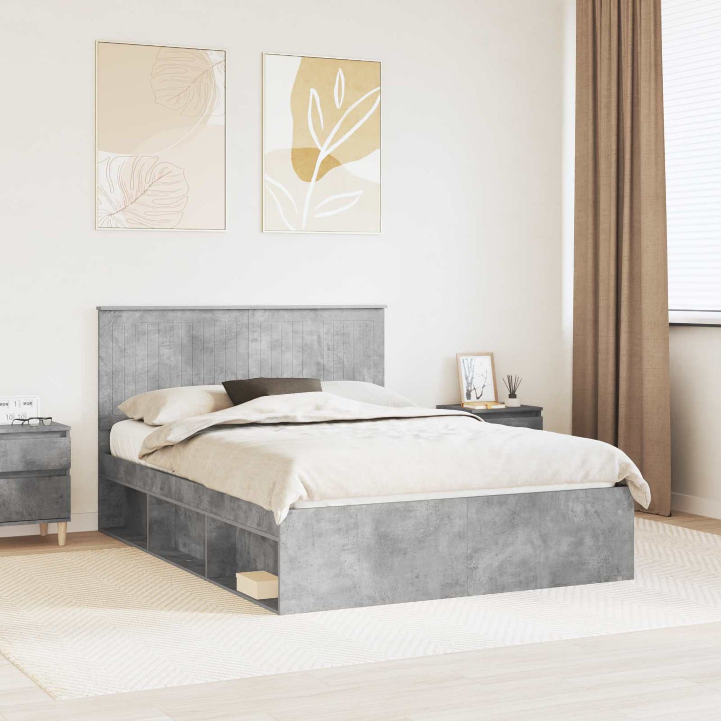vidaXL Σκελετός Κρεβατιού Σκυρόδεμα 140 x 200 cm Στερεά ξυλεία πεύκου