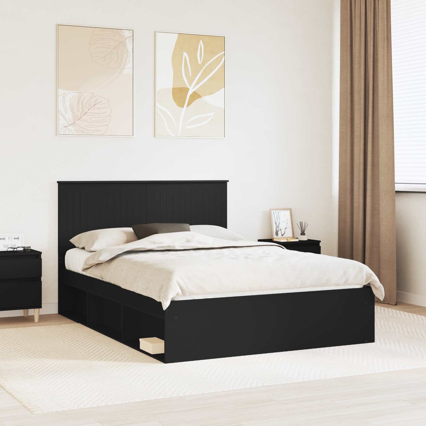 vidaXL Σκελετός Κρεβατιού Μαύρο 135 x 190 cm Στερεά ξυλεία πεύκου