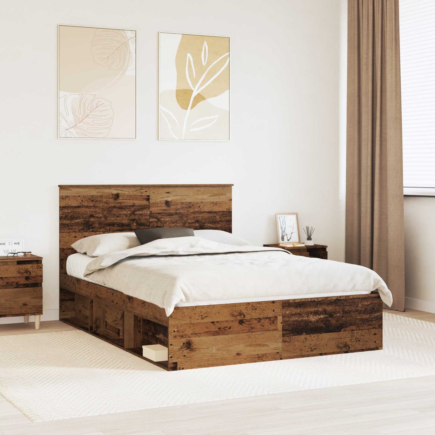 vidaXL Σκελετός Κρεβατιού Παλιό ξύλο 135 x 190 cm Στερεά ξυλεία πεύκου