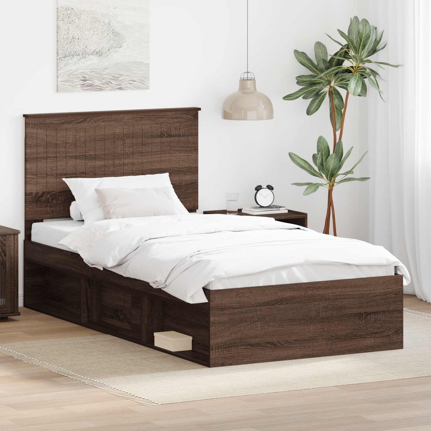 vidaXL Σκελετός Κρεβατιού Καφέ δρυς 100 x 200 cm Στερεά ξυλεία πεύκου