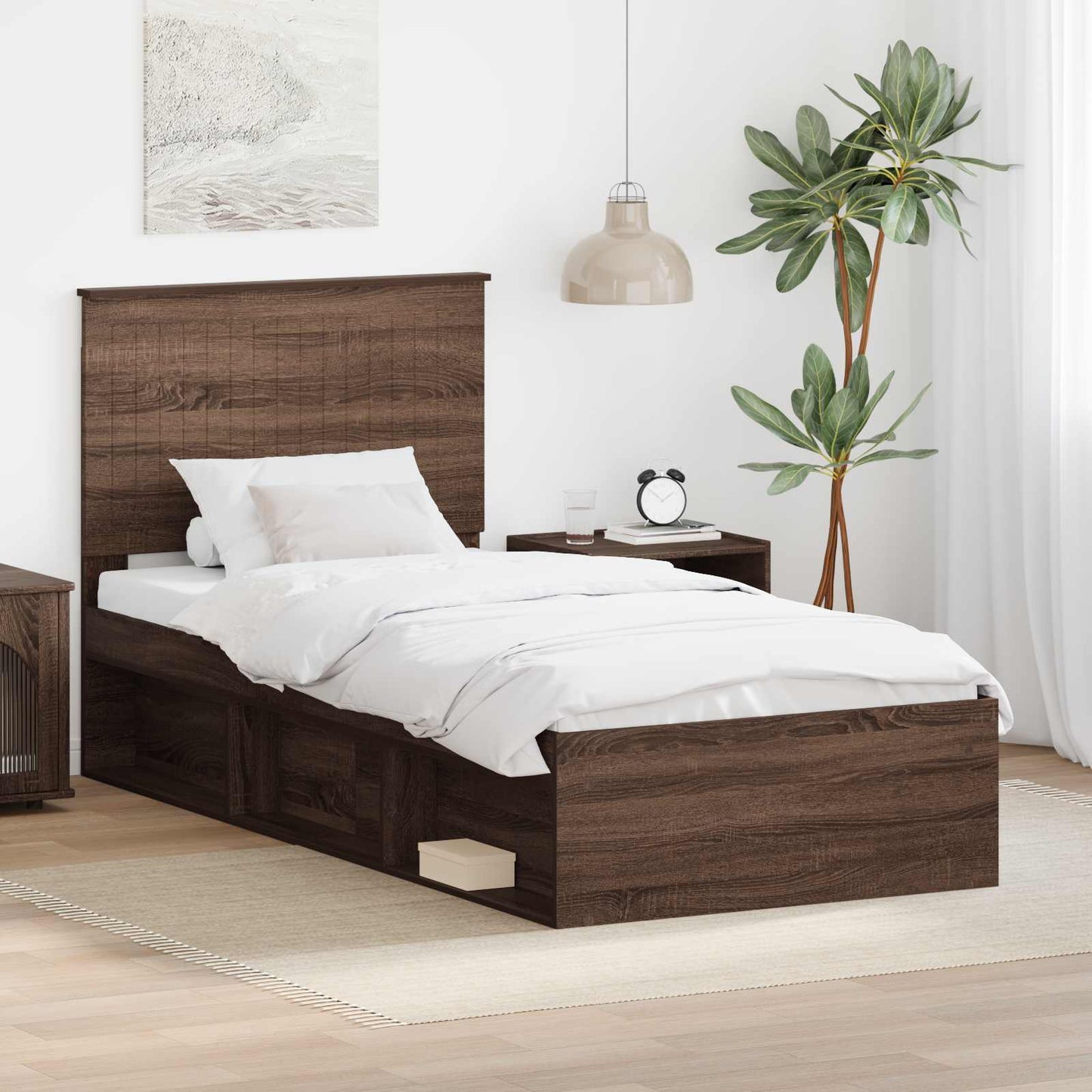 vidaXL Σκελετός Κρεβατιού Καφέ δρυς 90 x 200 cm Στερεά ξυλεία πεύκου