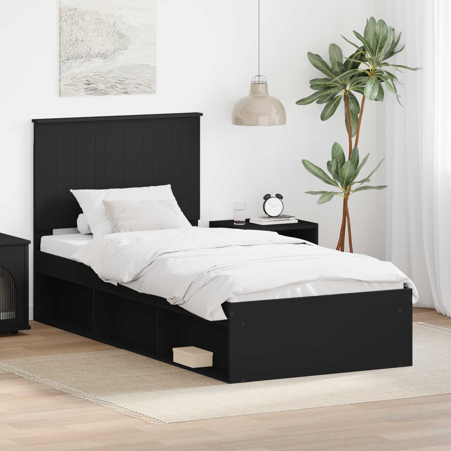 vidaXL Σκελετός Κρεβατιού Μαύρο 90 x 190 cm Στερεά ξυλεία πεύκου