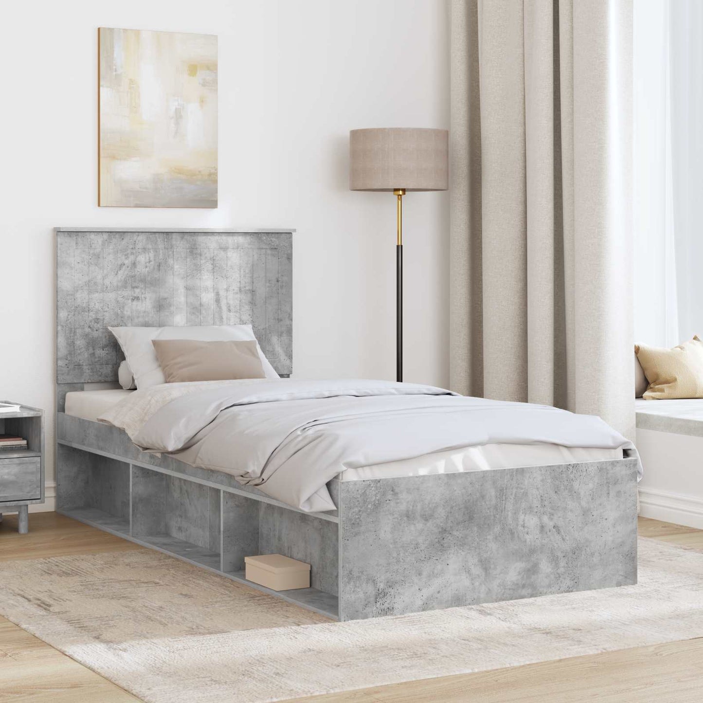 vidaXL Σκελετός Κρεβατιού Γκρι Μπετόν 90 x 190 cm Στερεά ξυλεία πεύκου
