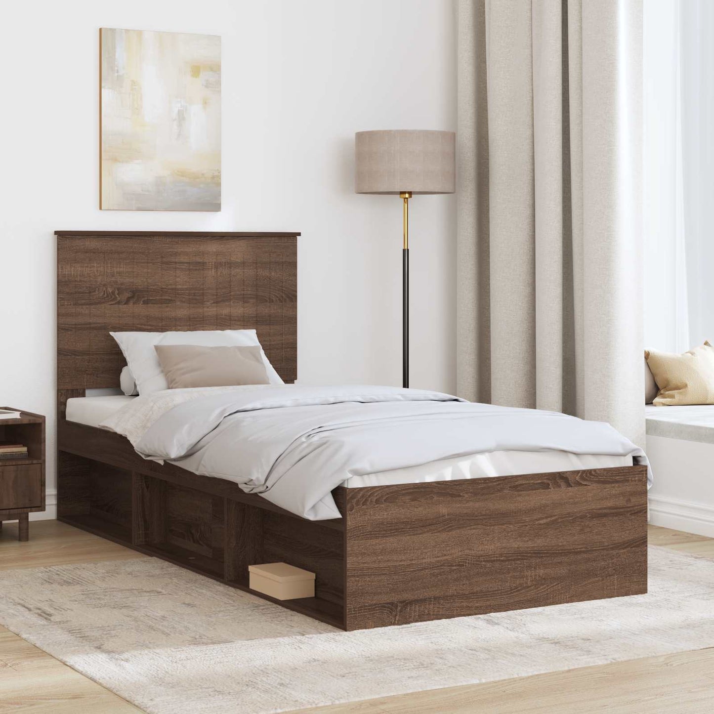 vidaXL Σκελετός Κρεβατιού Καφέ δρυς 90 x 190 cm Στερεά ξυλεία πεύκου