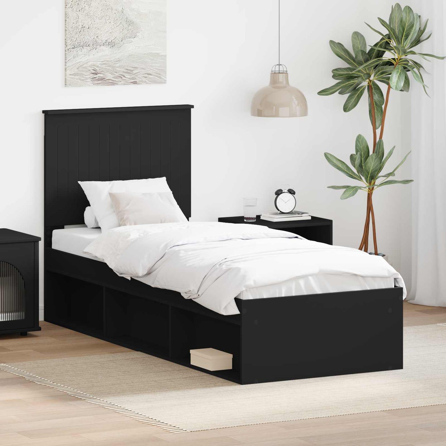 vidaXL Σκελετός Κρεβατιού Μαύρο 75 x 190 cm Στερεά ξυλεία πεύκου