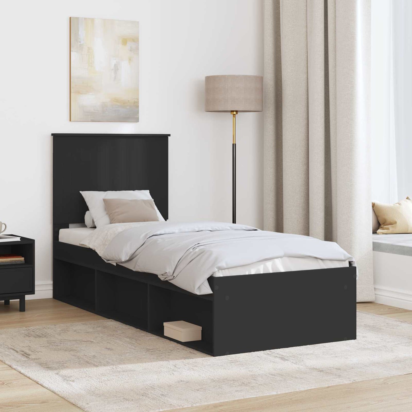 vidaXL Σκελετός Κρεβατιού Μαύρο 75 x 190 cm Στερεά ξυλεία πεύκου