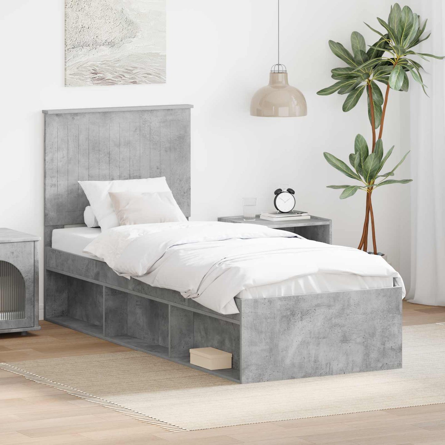 vidaXL Σκελετός Κρεβατιού Γκρι Μπετόν 75 x 190 cm Στερεά ξυλεία πεύκου